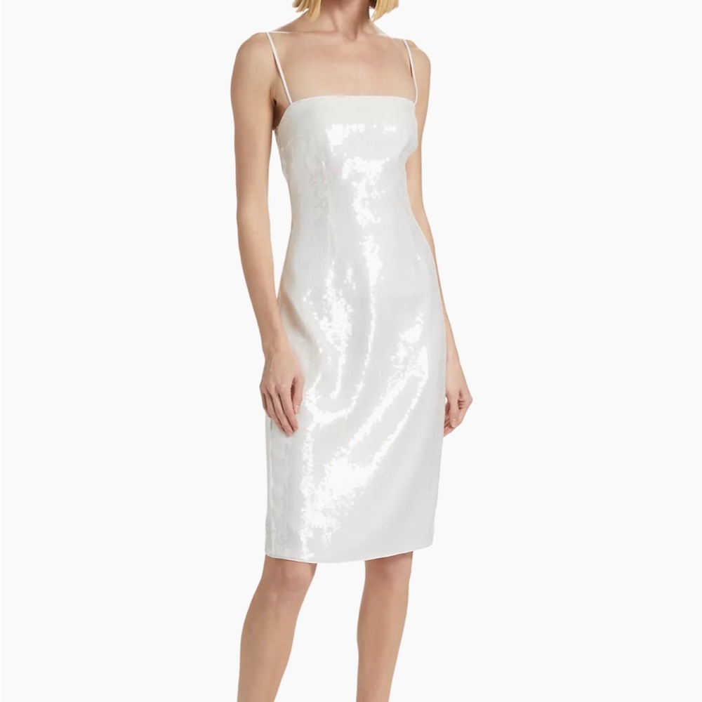 Theory White Sequin Midi Dress- perfect for bridal events